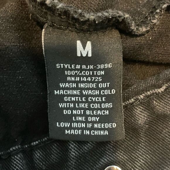 American Bazi Mona Lisa Graffiti Shut Up Jean Jacket Black Distressed Denim M - Picture 5 of 6